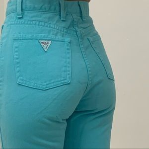 Vintage Guess High Rise Turquoise Blue Jean Size 28